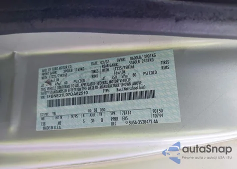 2007 Ford E-350 Super Duty Xl/Xlt z USA, uszkodzony, nr VIN 1FBNE31L07DA62510